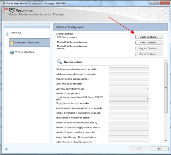 MDS Config Create Database