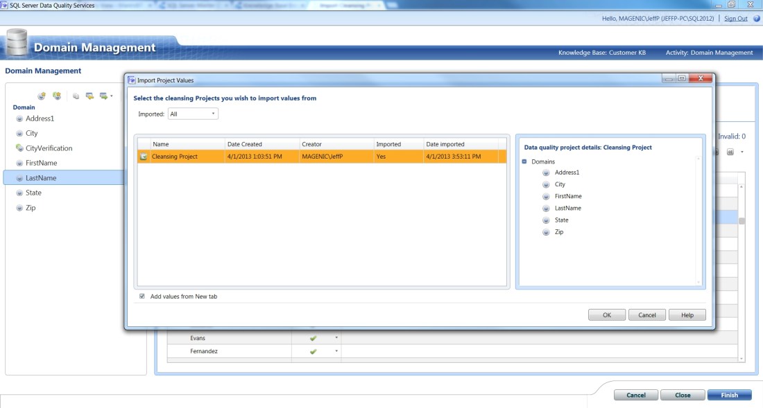 DQS Import Values From Project